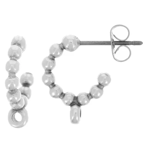 Orecchini a cerchio a pallina 12 mm con anello chiuso - Placcatura in argento fino invecchiato x2