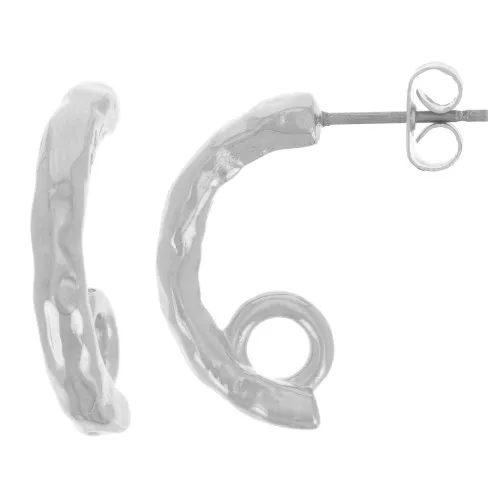 Orecchini a mezzo cerchio martellato 21 mm con anello chiuso - Placcatura in argento antico x2