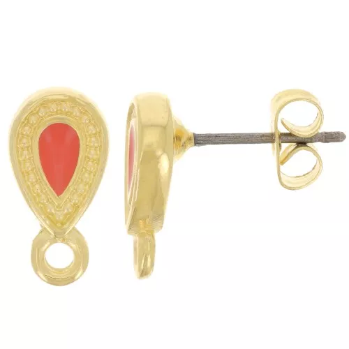 Orecchini perno 13x7 mm - Dorati con oro fino - Arancione x2