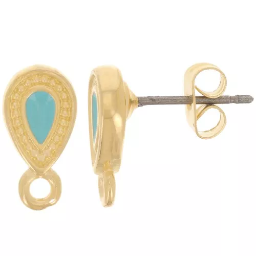 Orecchini perno 13x7 mm con resina epossidica - Dorati con oro fino - Turchese x2