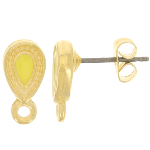 Orecchini perno 13x7 mm con resina epossidica - dorato - Giallo x2