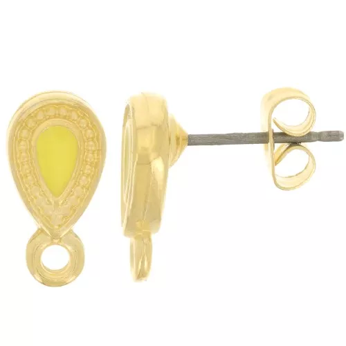 Orecchini perno 13x7 mm con resina epossidica - dorato - Giallo x2
