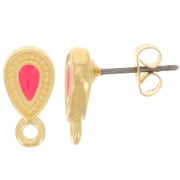 Orecchini perno 13x7 mm - resina epossidica - dorato - corallo fluorescente x2|raw }}