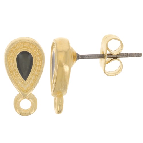 Orecchini perno 13x7 mm effetto vetro colorato epossidico - dorato oro - Nero x2