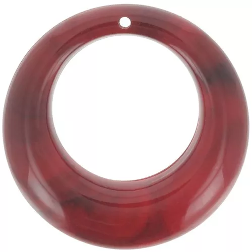 Pendente tondo curvo in acrilico 42 mm - Rosso marmorizzato - Nero x1