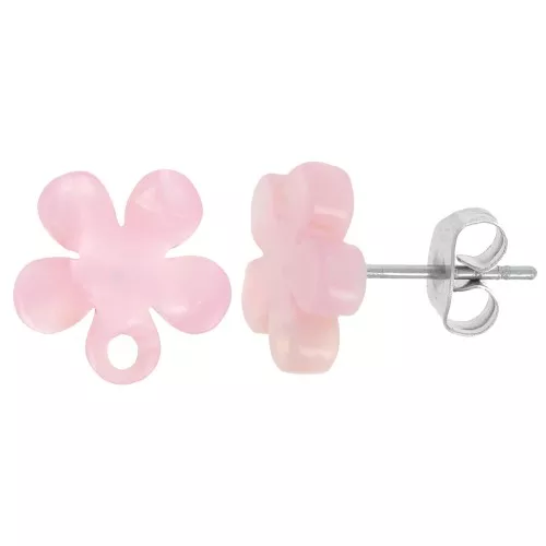 Orecchini perno fiore in acetato 11 mm - Tartaruga - Rosa perlato x2