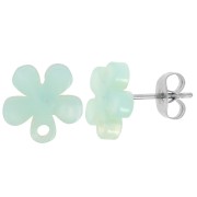 Orecchini perno fiore in acetato da 11 mm - Tartaruga - Perla menta x2