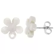 Orecchini perno a fiore in acetato 11 mm - Tartaruga - Bianco perlato x2