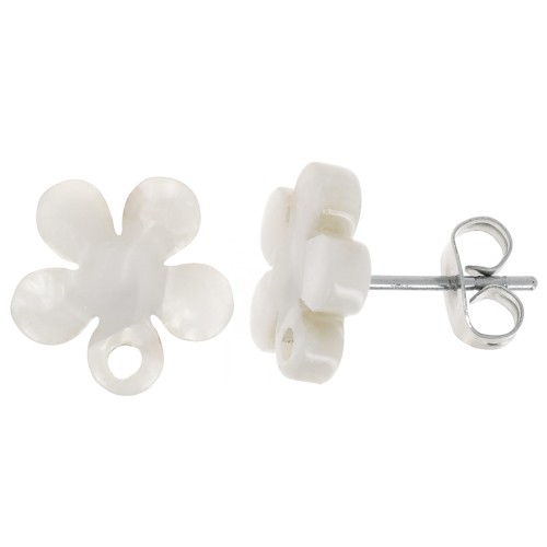 Orecchini perno a fiore in acetato 11 mm - Tartaruga - Bianco perlato x2