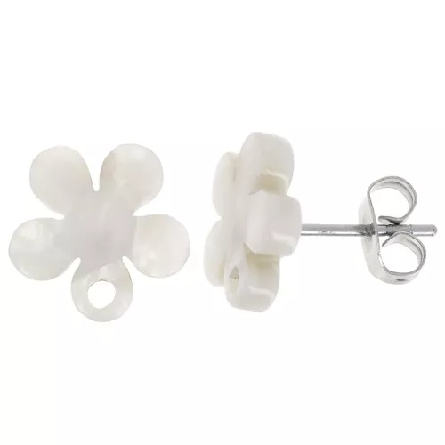Orecchini perno a fiore in acetato 11 mm - Tartaruga - Bianco perlato x2