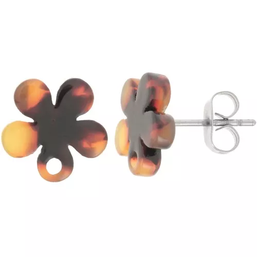 Orecchini perno fiore in acetato 11 mm - Tartaruga - Marrone - Nero x2