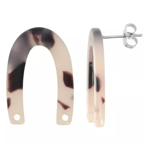 Orecchini perno U 26x17 mm - Tartaruga - Beige - Nero x2