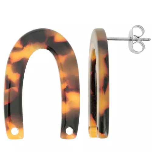 Orecchini perno U 26x17 mm - Tartaruga - Marrone - Nero x2