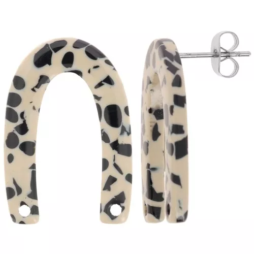 Orecchini perno U 26x17 mm - Nero screziato - Beige x2