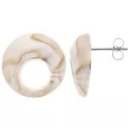 Orecchini perno tondi cavi in acrilico 20 mm - Beige marmorizzato x2