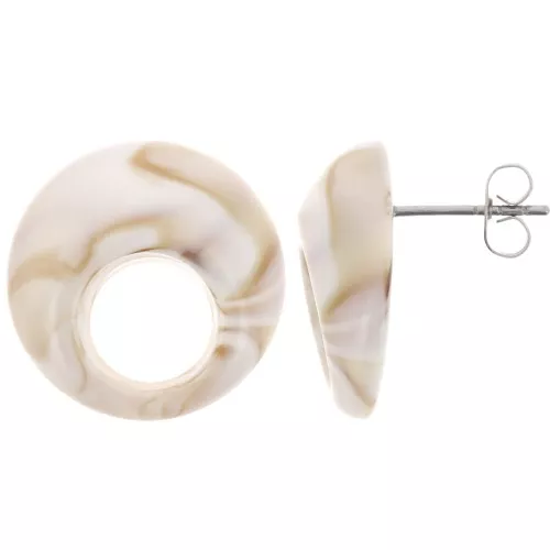Orecchini perno tondi cavi in acrilico 20 mm - Beige marmorizzato x2
