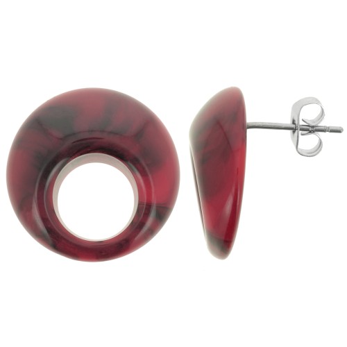 Orecchini perno tondi cavi in acrilico 20 mm - Red Marble x2