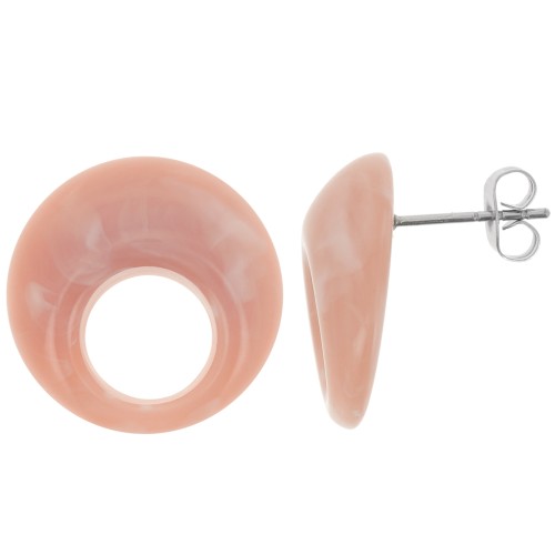 Orecchini perno tondi cavi in acrilico 20 mm - Rosa antico marmorizzato x2