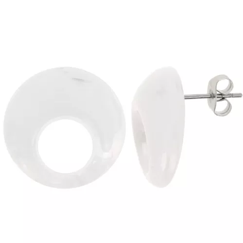 Orecchini perno tondi cavi in acrilico 20 mm - Trasparente marmorizzato - Bianco x2