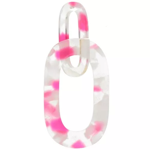 Pendente a maglie XXL in acetato 64x26 mm Tartaruga Trasparente - Rosa Fluorescente