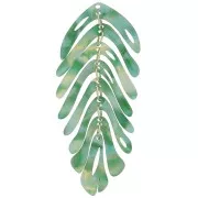 Pendente forma di foglia 71x28 mm - Tartaruga - Verde scuro perlato x1
