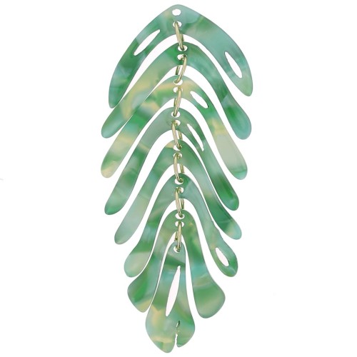 Pendente forma di foglia 71x28 mm - Tartaruga - Verde scuro perlato x1