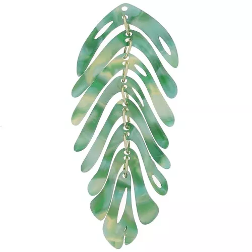 Pendente forma di foglia 71x28 mm - Tartaruga - Verde scuro perlato x1