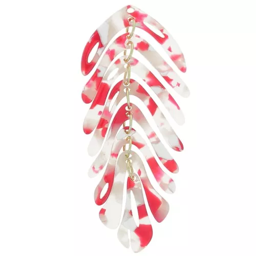 Pendente forma di foglia 71x28 mm - Tartaruga - Rosso x1