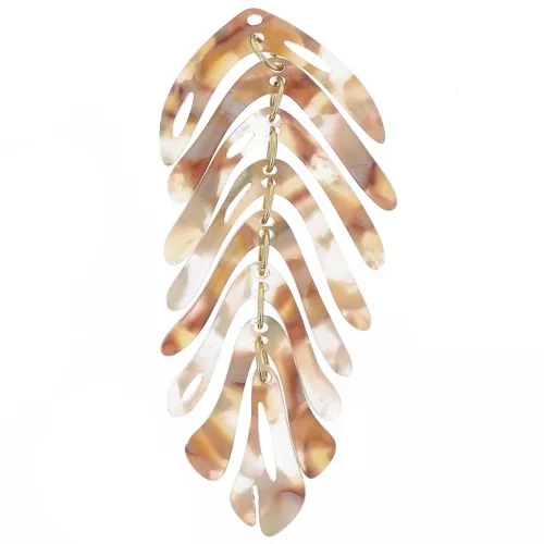 Pendente forma di foglia 71x28 mm - Tartaruga - Multi marrone - Grigio perla x1