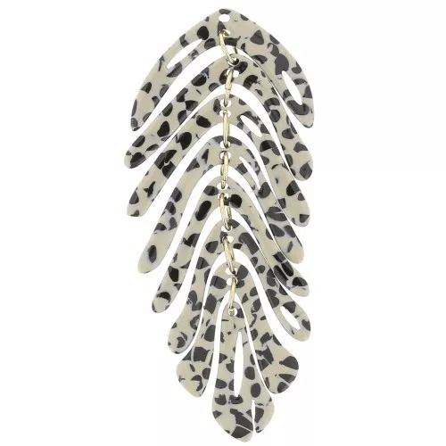 Pendente forma di foglia 71x28 mm - Nero screziato - Beige x1