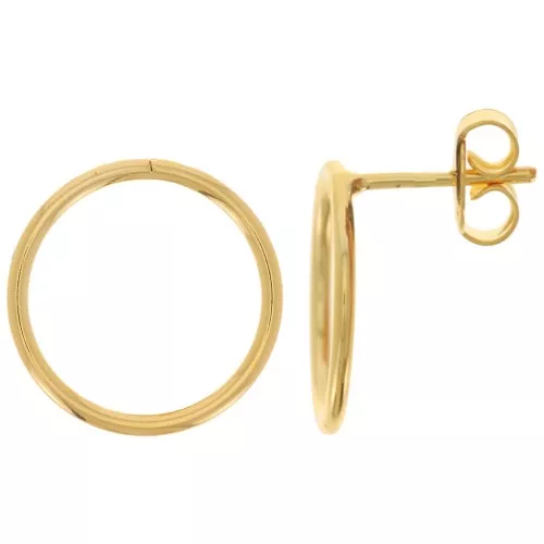 Orecchini perno cerchio cavo 15 mm - Dorato in oro fino x2