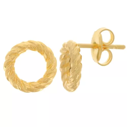 Orecchini perno cerchio cavo 10 mm, effetto ritorto - Dorati con oro fino x2