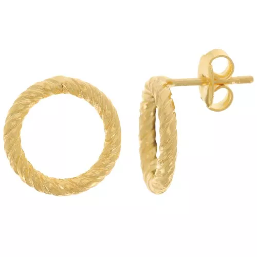 Orecchini perno cerchio cavo 14 mm, effetto ritorto - Dorato con oro fino x2