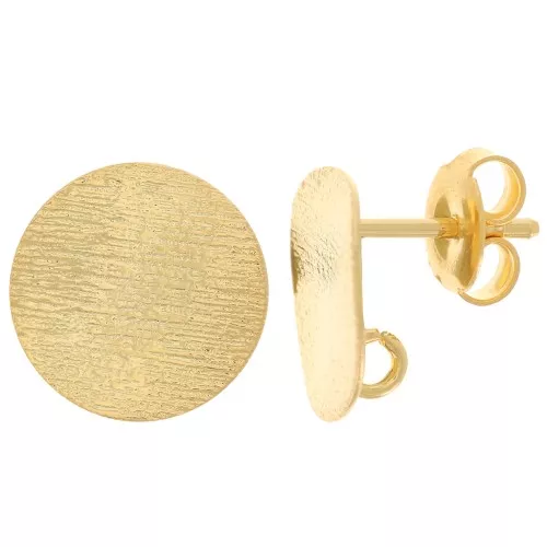 Orecchini perno tondi irregolari 12 mm effetto striato - Dorati con oro fino x2