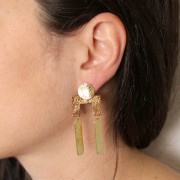 Orecchini perno tondi irregolari 12 mm effetto striato - Dorati con oro fino x2