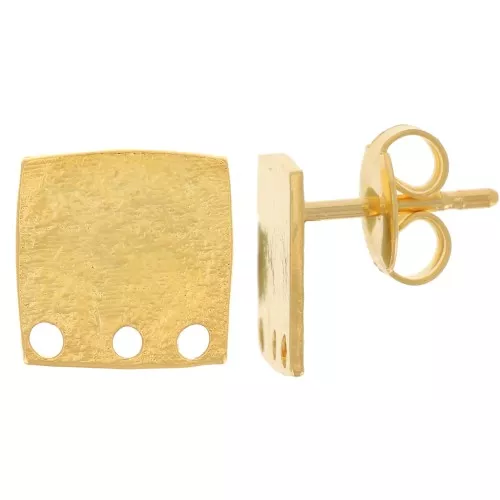 Orecchini perno quadrati irregolari da 10 mm con 3 fori - Dorato in oro fino x2