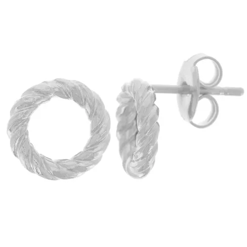 Orecchini perno cerchio cavo 10mm con effetto ritorto - Placcatura argento fine x2