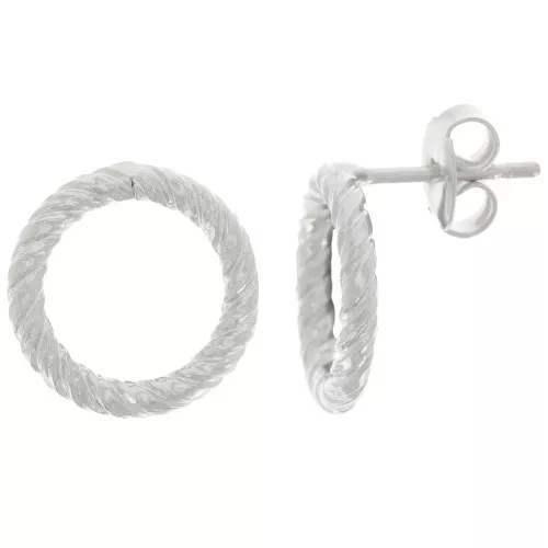 Orecchini perno cerchio cavo 14 mm con effetto ritorto - Placcatura in argento x2