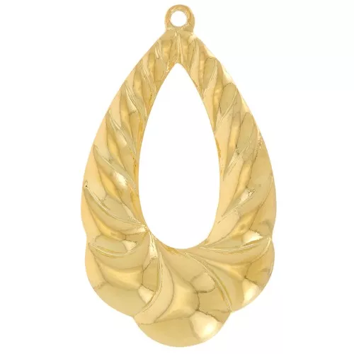 Pendente rotondo a goccia cava 33x19 mm con effetto intrecciato - Dorato in oro fino x1