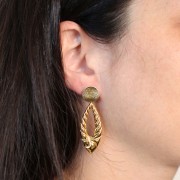 Pendente a goccia cavo bombato 40x16,5 mm con effetto intrecciato - Dorato in oro fino x1