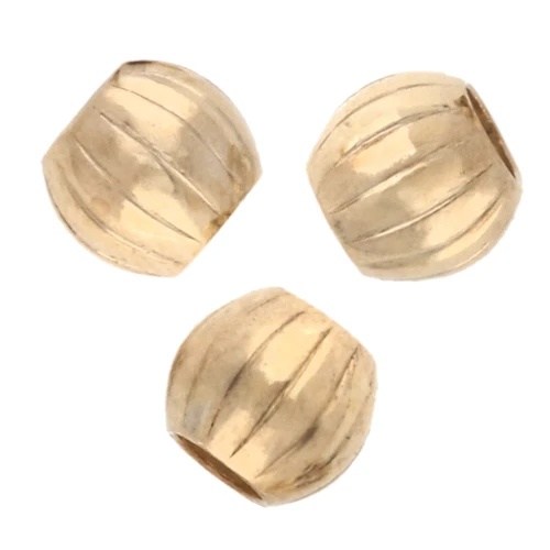 Perline tonde striate da 3 mm - riempite d'oro (oro laminato) x10