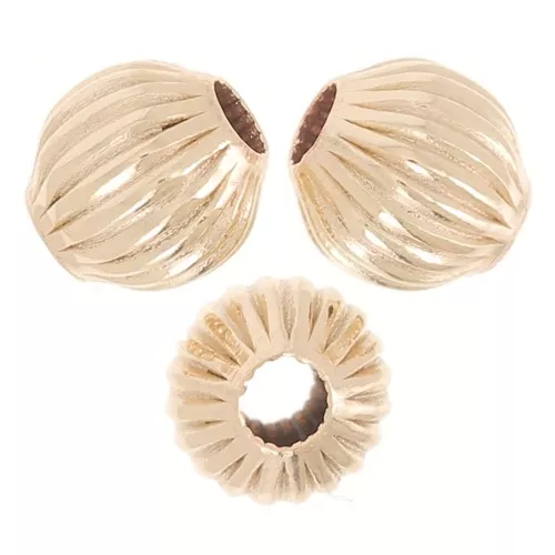 Perline tonde striate da 4 mm - riempite d'oro (oro laminato) x8