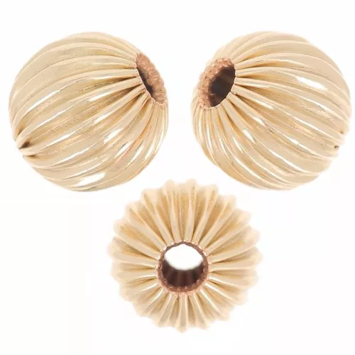 Perline tonde striate da 6 mm - riempite d'oro (oro laminato) x5