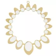 Pendente etnico rotondo da 34 mm - Acciaio inox316L dorato - Bianco