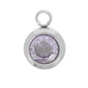Ciondolo pietra di nascita 6 mm ossido di zirconio giugno 304L Light Amethyst acciaio inossidabile