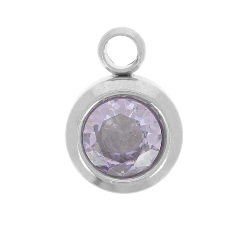 Ciondolo pietra di nascita 6 mm ossido di zirconio giugno 304L Light Amethyst acciaio inossidabile