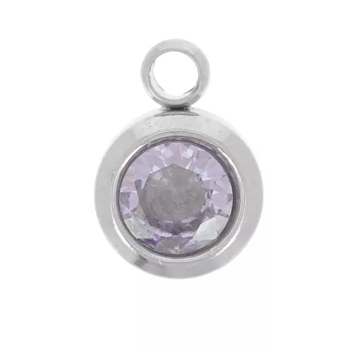 Ciondolo pietra di nascita 6 mm ossido di zirconio giugno 304L Light Amethyst acciaio inossidabile
