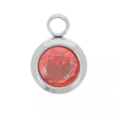 Ciondolo in pietra di nascita 6 mm in ossido di zirconio July in acciaio inossidabile 304L - Rubino