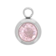 Ciondolo in pietra di nascita 6 mm in ossido di zirconio Ottobre in acciaio inossidabile 304L - Rosa|raw }}