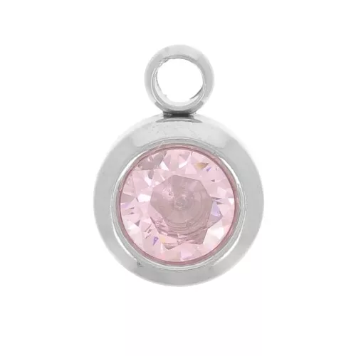 Ciondolo in pietra di nascita 6 mm in ossido di zirconio Ottobre in acciaio inossidabile 304L - Rosa